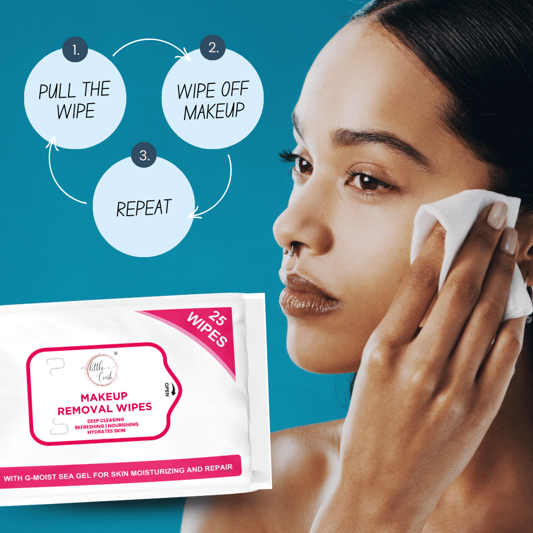 Little Crush Makeup Removal Wipes with G-Moist Sea Gel | Deep Cleansing, Hydrating and Nourishing | 25 Wipes Pack