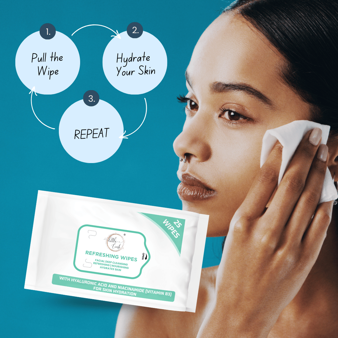 Little Crush Refreshing Facial Wipes | with Hyaluronic Acid and Niacinamide | 25 Count | Deep Cleansing and Hydrating for Skin Protection