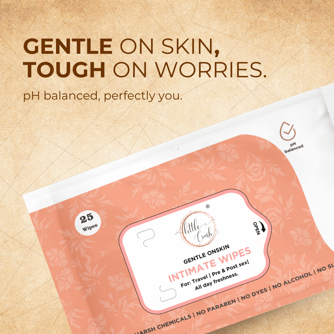Little Crush Gentle Intimate Wipes | pH Balanced, No Harsh Chemicals, Paraben-Free, Alcohol-Free | 25 Pre-moistened Sheets | for Travel and Daily Use